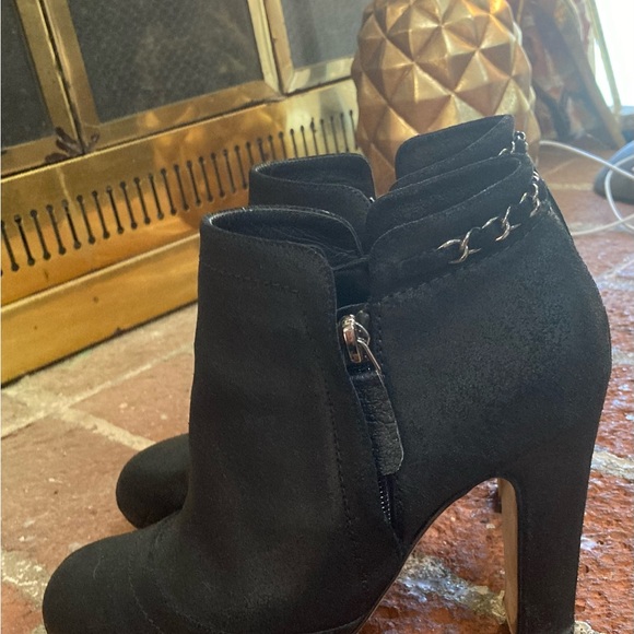 Chanel Black Oiled Suede High Heel Ankle Boots~ - Picture 4 of 11